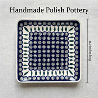 Peacock Square Dinner Plate Polish Pottery