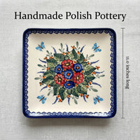 Floral Butterfly Square Dinner Plate Polish Pottery