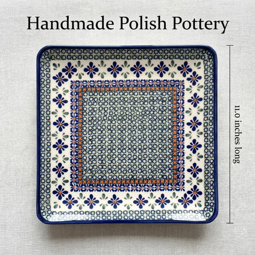 Mosaic Flower Square Dinner Plate Polish Pottery