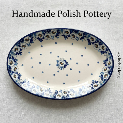 Georgia Blue Oval Platter Polish Pottery