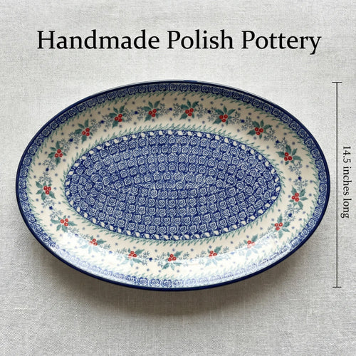 December Joy Oval Platter Polish Pottery