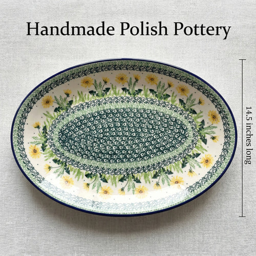 Dandelion Oval Platter Polish Pottery
