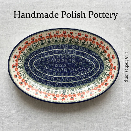 Polish Pottery Dimensions Peach Posy Oval Platter