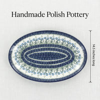 Blue Posy Oval Platter Polish Pottery