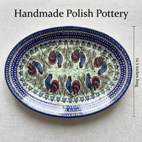 Rooster Row Oval Platter Polish Pottery