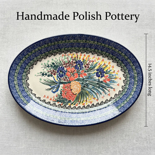 Summer Blooms Oval Platter Polish Pottery