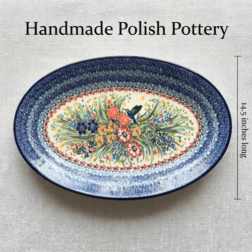 Polish Pottery Dimensions Hummingbird Oval Platter