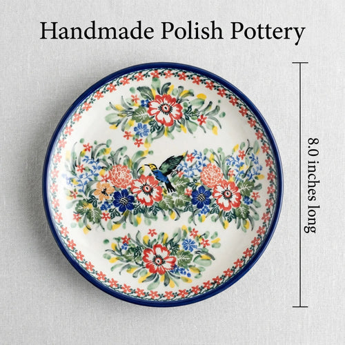 Hummingbird Gravy Boat & Plate Polish Pottery