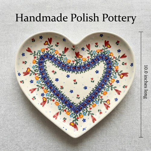 Hearts & Flowers Large Heart Plate Polish Pottery
