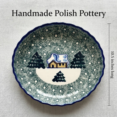 Winter Forest Pie Plate - Green Polish Pottery
