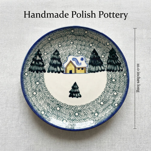 Polish Pottery Dimensions Winter Forest Dinner Plate - Green