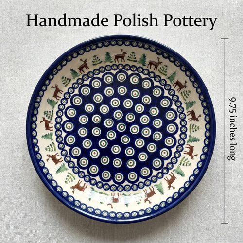 Reindeer Pine Pie Plate Polish Pottery