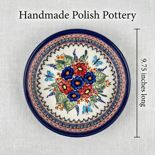Floral Butterfly Pie Plate Polish Pottery