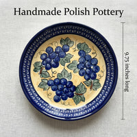 Grapes Pie Plate with Cobalt Trim Polish Pottery