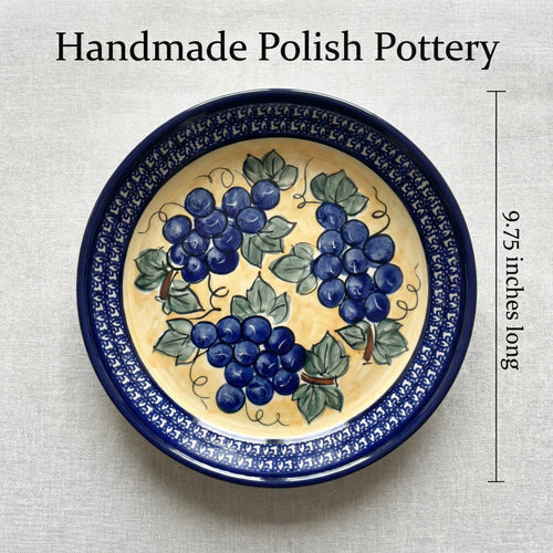 Grapes Pie Plate with Cobalt Trim Polish Pottery