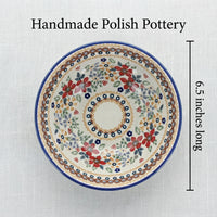 Red Daisy Berry Bowl With Plate Polish Pottery