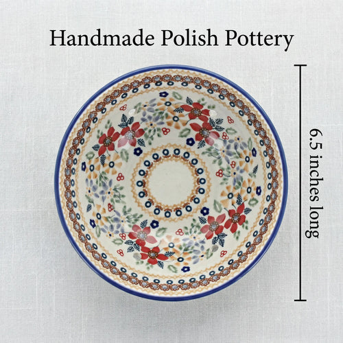 Red Daisy Berry Bowl With Plate Polish Pottery