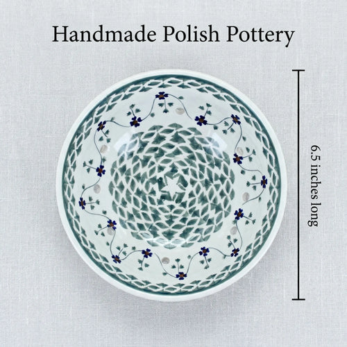 Sage Floral Berry Bowl with Plate Polish Pottery