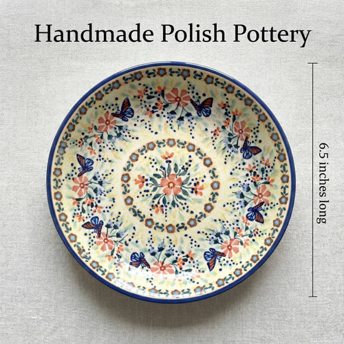 Blue Butterfly Berry Bowl with Plate Polish Pottery