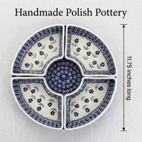 Blue Daisy Tray with 4 Plates Polish Pottery