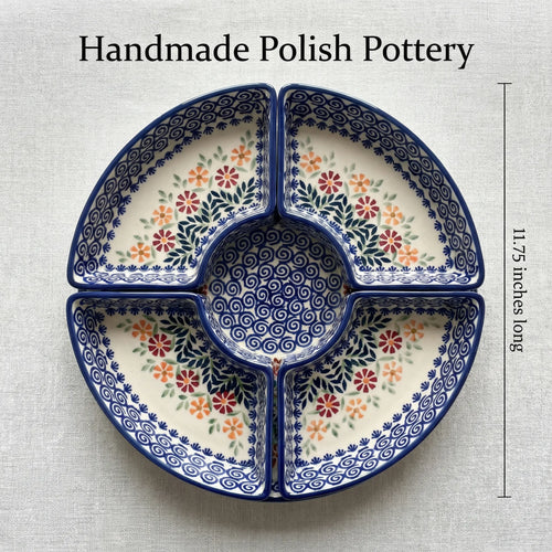 Garden Bouquet Tray with 4 Plates Polish Pottery
