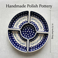 Blue Violet Tray with 4 Plates Polish Pottery