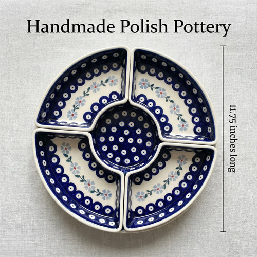 Blue Violet Tray with 4 Plates Polish Pottery