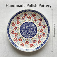 Red Poppy Pedestal Cake Plate Polish Pottery