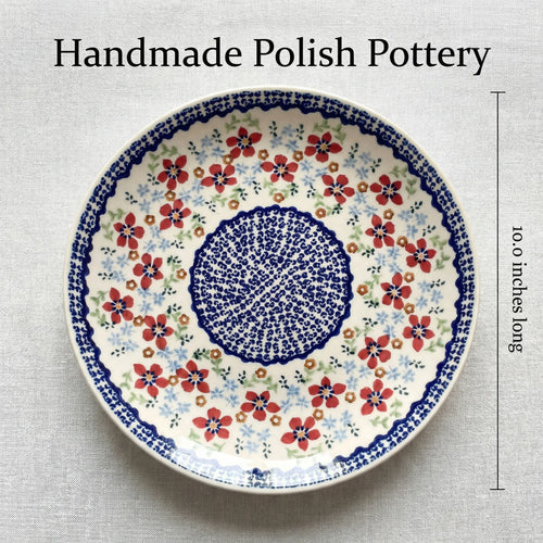 Red Poppy Pedestal Cake Plate Polish Pottery