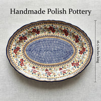 Red Daisy Large Oval Serving Platter Polish Pottery