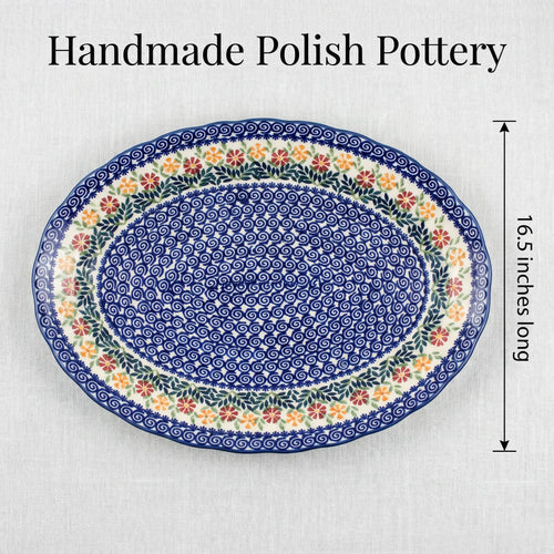 Garden Bouquet Large Oval Serving Platter Polish Pottery