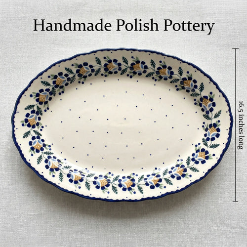 Sunflower Large Oval Serving Platter Polish Pottery