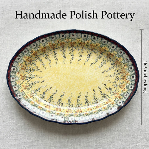 Sunshine Grotto Large Oval Serving Platter Polish Pottery