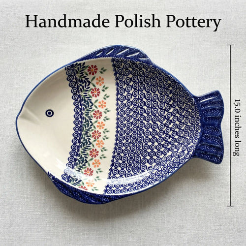 Garden Bouquet Large Fish Platter Polish Pottery