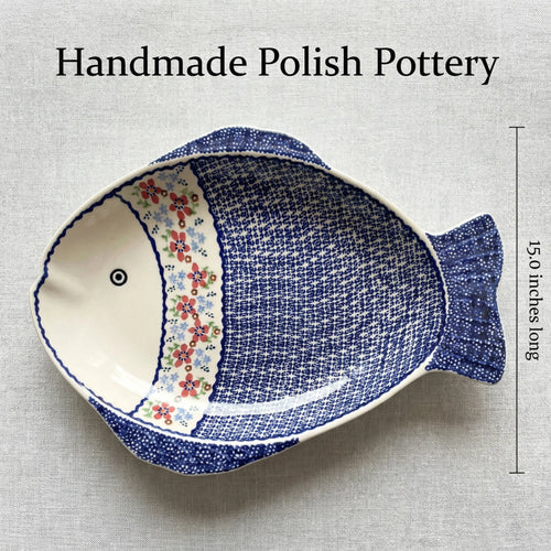 Red Poppy Large Fish Platter Polish Pottery