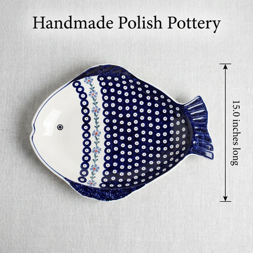 Blue Violet Large Fish Platter Polish Pottery