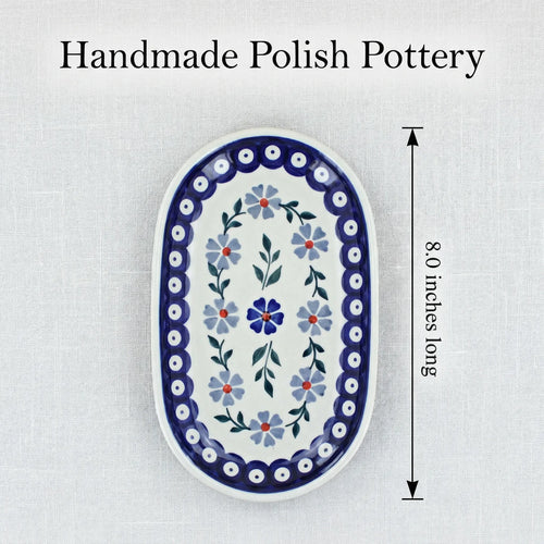 Blue Violet Gravy Boat & Plate Polish Pottery