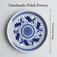 Vintage Blue Daisy Gravy Boat & Plate Polish Pottery