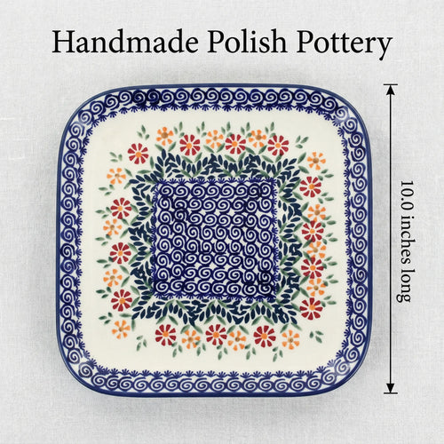 Garden Bouquet Large Square Plate Polish Pottery