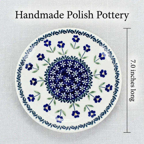 Polish Pottery Dimensions Blue Daisy Dessert Plate