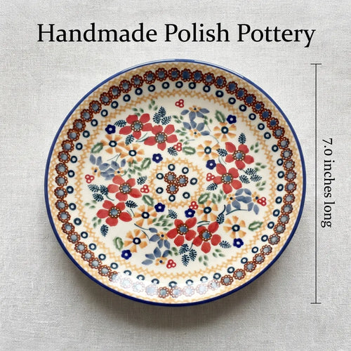 Polish Pottery Dimensions Red Daisy Dessert Plate