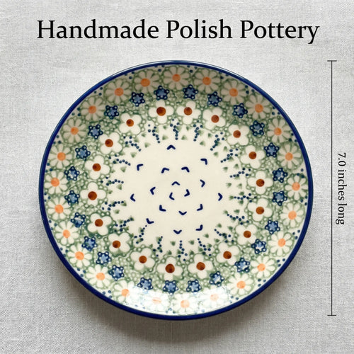 Polish Pottery Dimensions Green Daisy Dessert Plate