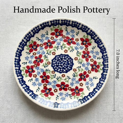 Polish Pottery Dimensions Red Poppy Dessert Plate