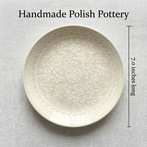 Polish Pottery Dimensions White Lace Dessert Plate