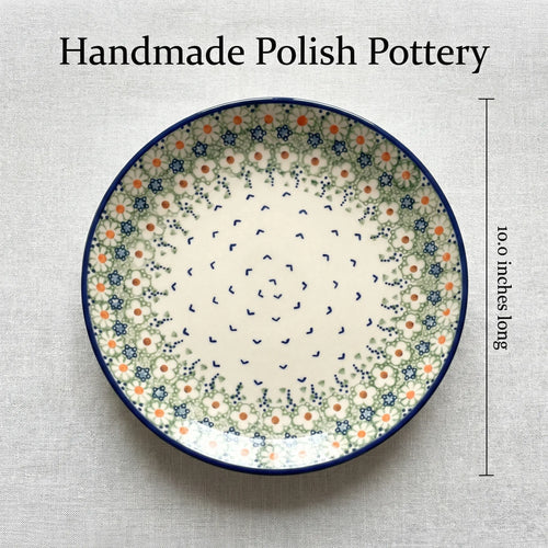 Polish Pottery Dimensions Green Daisy Dinner Plate