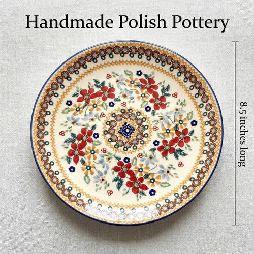 Red Daisy Lunch Plate Polish Pottery