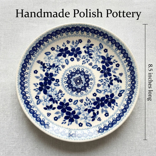 Vintage Blue Daisy Lunch Plate Polish Pottery