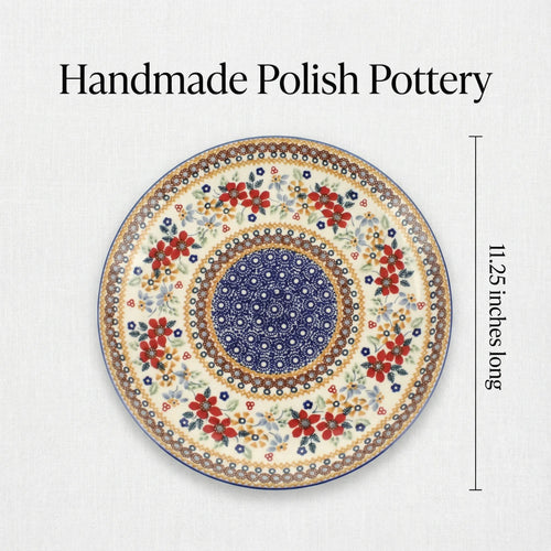 Red Daisy Large Dinner Plate Polish Pottery