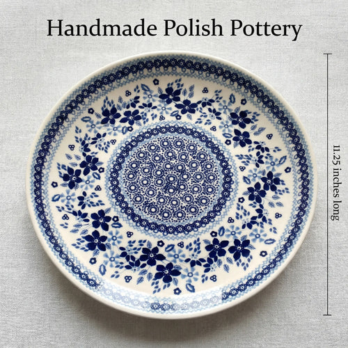 Vintage Blue Daisy Large Dinner Plate Polish Pottery