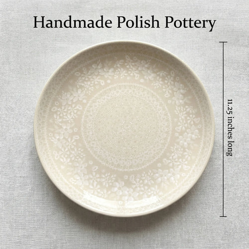 White Lace Large Dinner Plate Polish Pottery